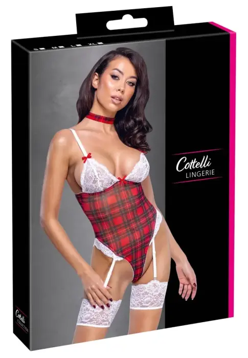 Cottelli Lingerie rūtains zeķtura bodija komplekts – S
