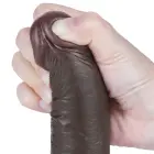 LoveToy Sliding Skin Dual Layer Dong – realistiškas dviejų sluoksnių dildo – TPE – juodas – 19 cm — Nuotrauka 6