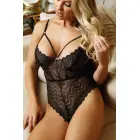 Wanderlust Chevron Lace Teddy – elastne teddy avatud haaravahega – must – üks suurus — Foto 3