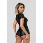 Christine Lilith – īsroku wetlook bodysuit ar krusteniskām šņorēm – melns – M — Foto 2