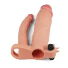 Add 3" Pleasure X Tender Vibrating Double Penis Sleeve – vibrējošs penisa paplašinātājs ar anālo dildo — Foto 3