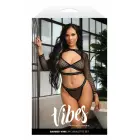 Fantasy Lingerie Barbed Wire – 3-osaline võrgust komplekt: bralette, pikkade varrukatega bolero ja aluspüksid metalse okastraat-elastikuga – must – suurus L/XL — Foto 1