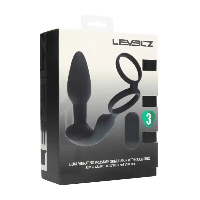 LEVELZ двухмоторный стимулятор простаты с вращающимися бусинами и кольцом – Черный