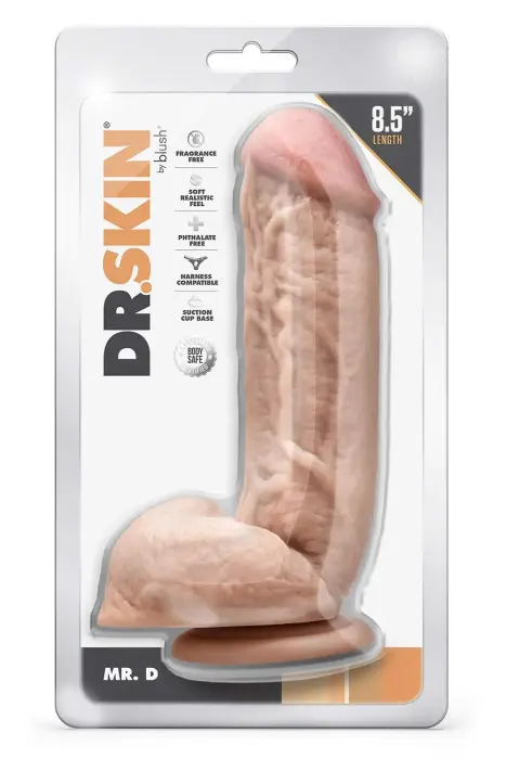 Dr. Skin Mr. D reālistisks dildo ar sēkliniekiem un piesūcekni – 21.6 cm (8.5″) – miesas krāsa