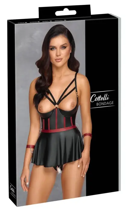 Cottelli BONDAGE Lingerie Set – Black/Red – 85C/XL