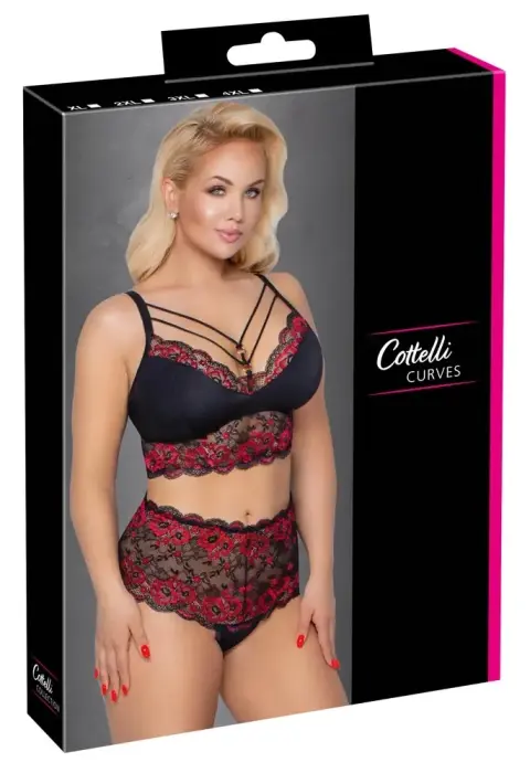 Cottelli CURVES комплект белья – чёрный/красный – 4 XL
