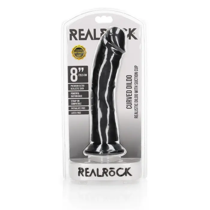 Izliekts reālistisks dildo ar piesūcekni – 20.5 cm (8″) – Melns