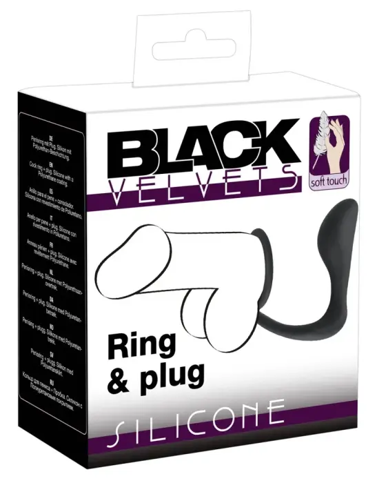 Black Velvets Cock Ring and Anal Plug – 10 cm – Black