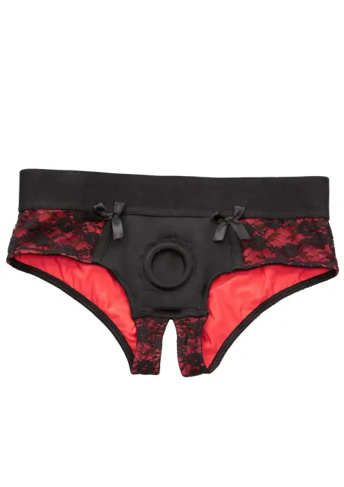 Scandal Crotchless Pegging Panty Set – Black – S/M