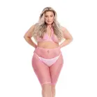 Sunset Glow – 2-osaline halter-rinnahoidja ja jalgrattashortsid – roosa võrk – suurem suurus — Foto 1