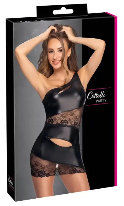 Cottelli PARTY асимметричное чёрное мини-платье с кружевными акцентами – S