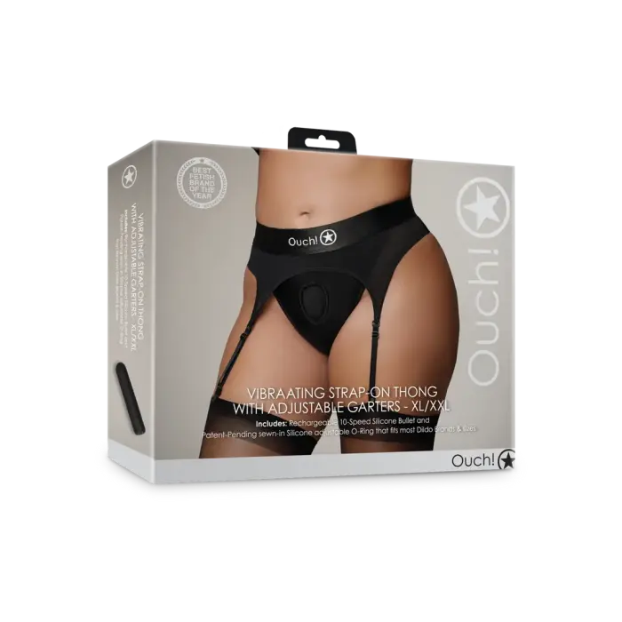 Vibrating Strap-on Thong with Adjustable Garters – XL/XXL – Black