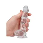Reālistisks dildo ar sēkliniekiem un piesūcekni – 15 cm (6″) – Caurspīdīgs — Foto 6
