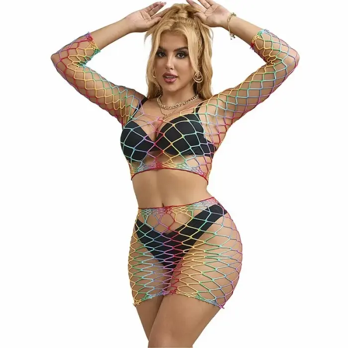 Subblime 2-Piece Mesh Set Rainbow Long Sleeve – One size – Multicolored