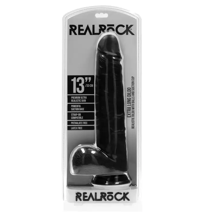 Extra Large sirge realistlik dildo munanditega – 33 cm (13″) – must
