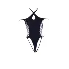 Leda XIII Bodysuit with Crossed Neckline and Off-Shoulder Straps – Black – One Size Photo