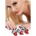 Red Gem-Shaped Anal Plug Set with Bells – 3-Piece Set — Photo 2