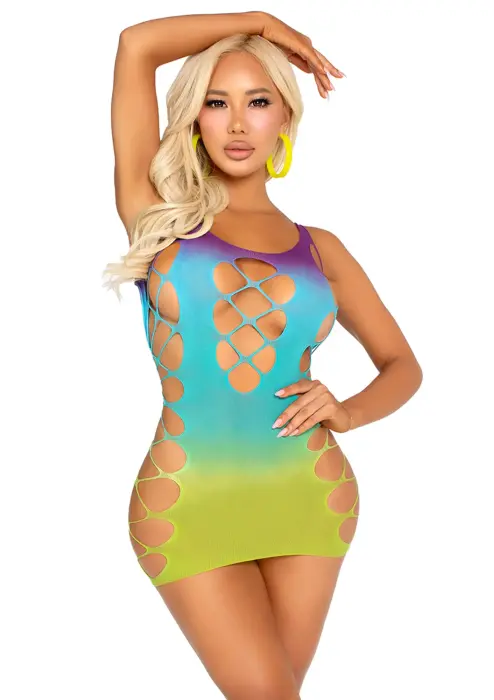 Seamless Ombre Faux Lace Up мини-платье – разноцветное – один размер