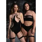 Metis XVI Mesh Bodysuit with Garters and Crossed Neckline – One Size – Black — Photo 7