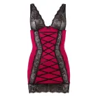 Cottelli Lingerie – атласная мини-сорочка с кружевом и перекрёстной шнуровкой – красная/чёрная — Фото 4