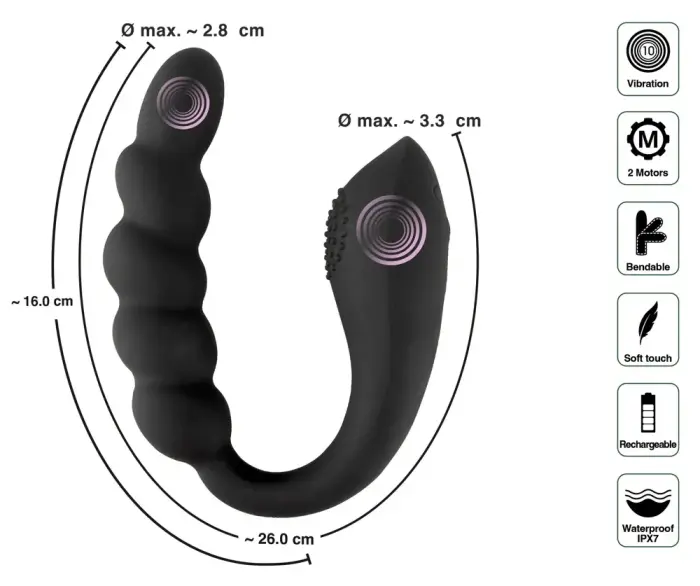 Black Velvets lokāms dubultais vibrators – 26 cm – rozā Foto 13
