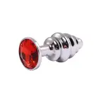 Silver Ribbed Butt Plug with Red Crystal – 12.5 cm (4.9″) – M — Photo 1