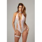 Renee Elegant Lace Bodysuit White - Floral Pattern, Open Design S/M — Photo 1