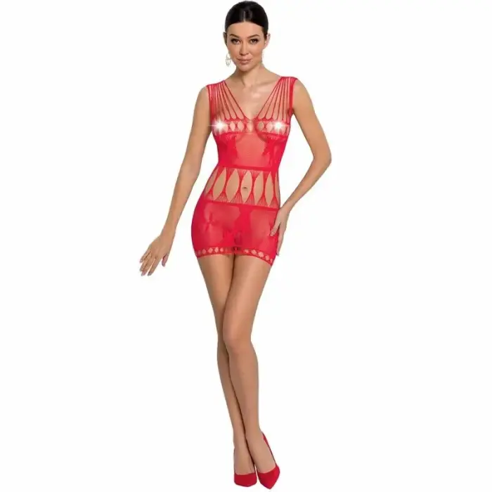 PASSION BS090 Red Mesh Bodysuit with Lace Design – One Size