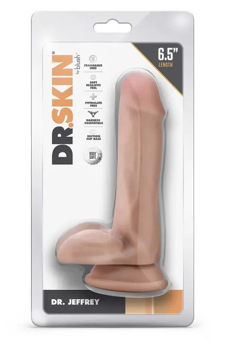 Dr. Jeffrey reālistisks dildo ar sēkliniekiem un piesūcekni – 15.2 cm (6″) – miesas krāsa