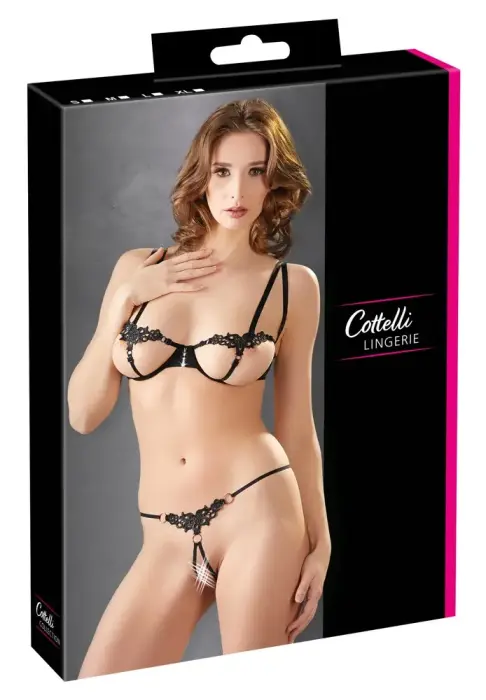 Lingerie Set with Open Cups and G-String – L