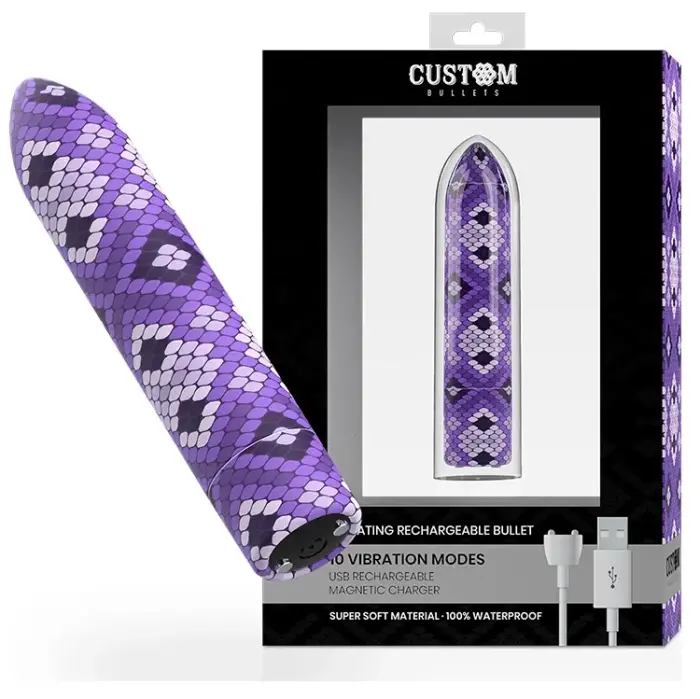 Custom Bullets Snake Magnetic uzlādējams mini vibrators – 6.25 cm – violets