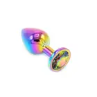 Varavīksnes krāsu anālais spraudnis ar akmeni – 8 cm (3.1″) — Foto 1