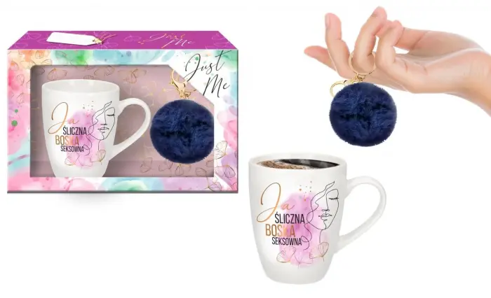 JUST ME - Mug and Pom-Pom Set - "I'm Beautiful, Divine, Sexy"