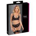 Cottelli LINGERIE mežģīņu un tīkliņa krūštura un zeķtura stringu komplekts – melns – XL — Foto 1