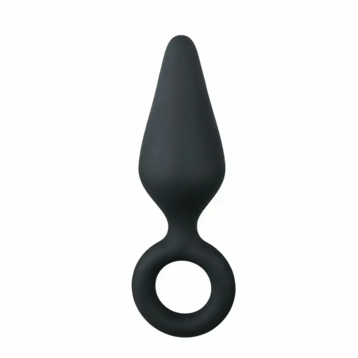 EasyToys silikona anālais spraudnis ar izvelkamu gredzenu – 10 cm – Melns