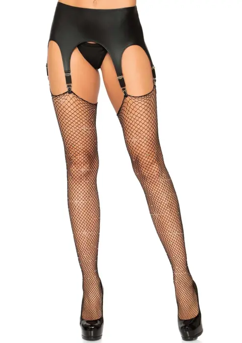 Leg Avenue Rhinestone Fishnet Stockings – Black – One Size