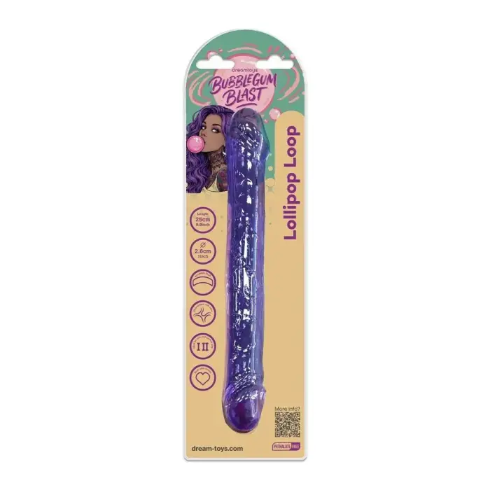 Bubblegum Blast Lollipop Loop – гелевый двусторонний дилдо – фиолетовый – 25 см