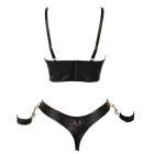 Cottelli BONDAGE BH Set – tehisnahast komplekt: luudega rinnahoidja, stringid ja pehmed käerauad – must/kuldne – L — Foto 9