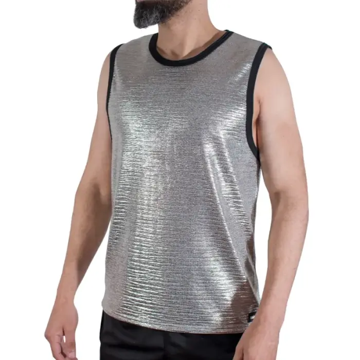 Macho Fine Glitter – ribbed sleeveless top – silver – L/XL