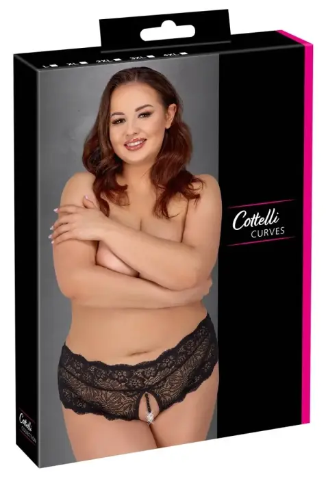 Cottelli CURVES Panties with Decorative Pearl Detail – Black – XL