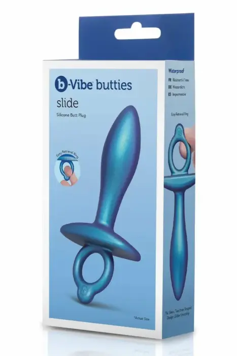 b-Vibe Slide – силиконовая анальная пробка с кольцом для пальца – 7,6 см