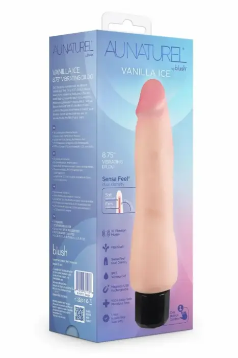 Blush Au Naturel Vanilla Ice – гибкий изгибаемый вибрирующий фаллос – ванильный бежевый – 22 см