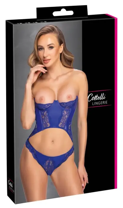Cottelli LINGERIE wetlook un mežģīņu korsetes komplekts – zils – M