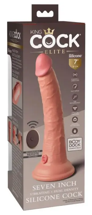 King Cock Elite reālistisks divslāņu vibrējošs dildo ar tālvadības pulti – 21 cm (7″)