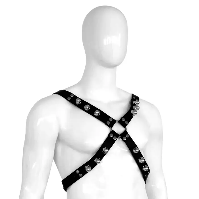 Leather Harness Spikey Nuts – Black