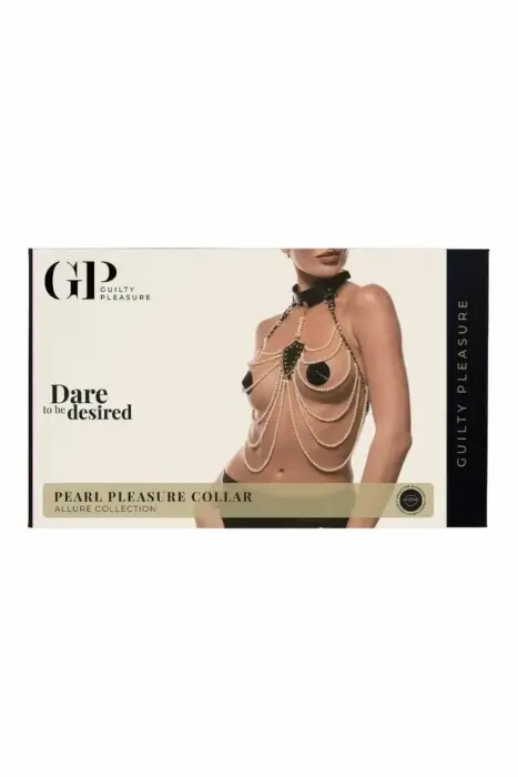 Guilty Pleasure Pearl Pleasure Collar – vegan leather – faux pearls – gold-tone hardware