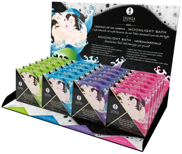Shunga Moonlight Bath Dead Sea salt crystals – display 24 × 75 g, assorted scents