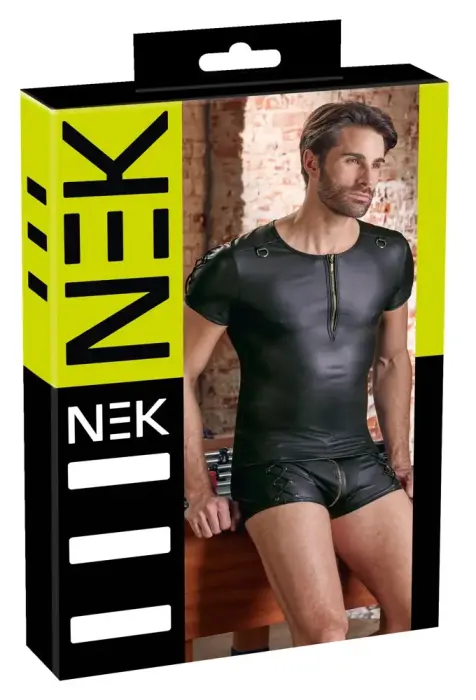 Men's Shirt with Zip and Lacing – Black – S