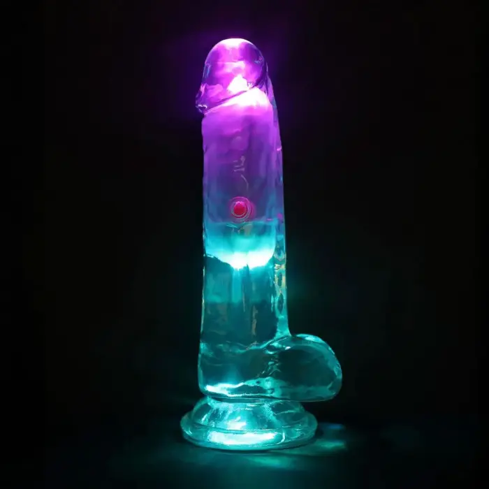 LED vibrējošs taisns vibrators ar bumbiņām – 15 cm – caurspīdīgs Foto 6