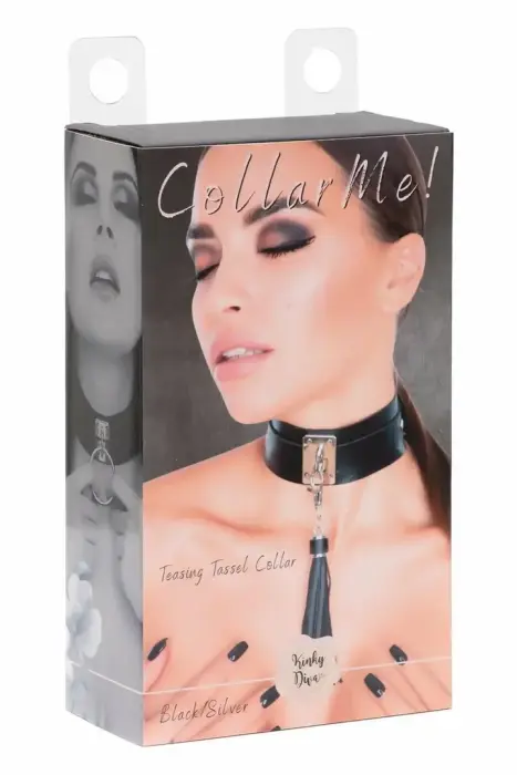 KINKY DIVA Teasing Tassel – adjustable vegan leather collar with removable tassel – black/silver